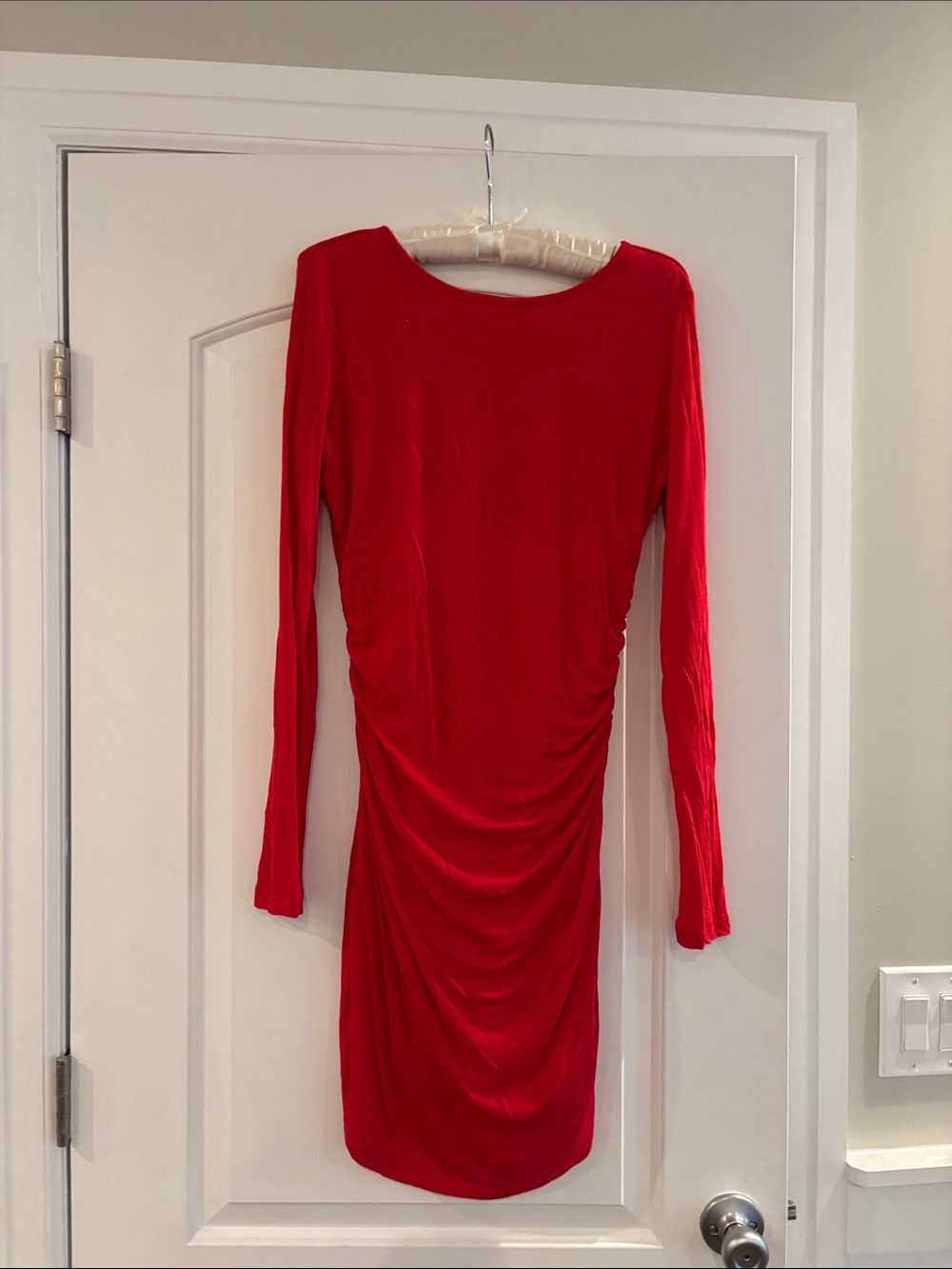 Guess Red Long-Sleeve Ruched Bodycon Dress